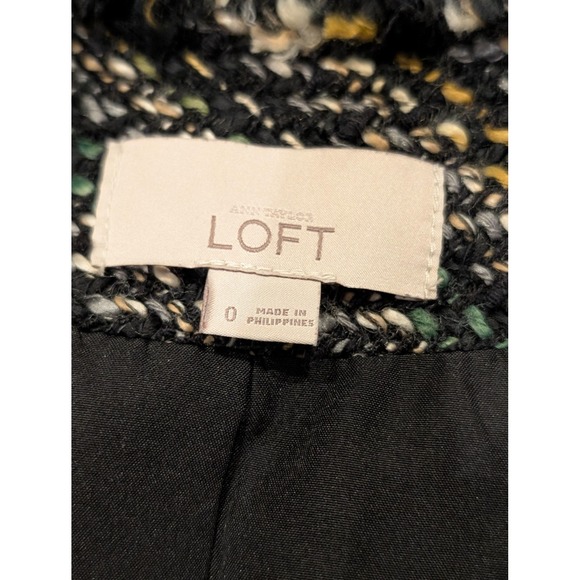 Ann Taylor LOFT Blazer Women 0 Dark Multi Tweed Boucle Open Front Fringe Lined - Picture 4 of 12